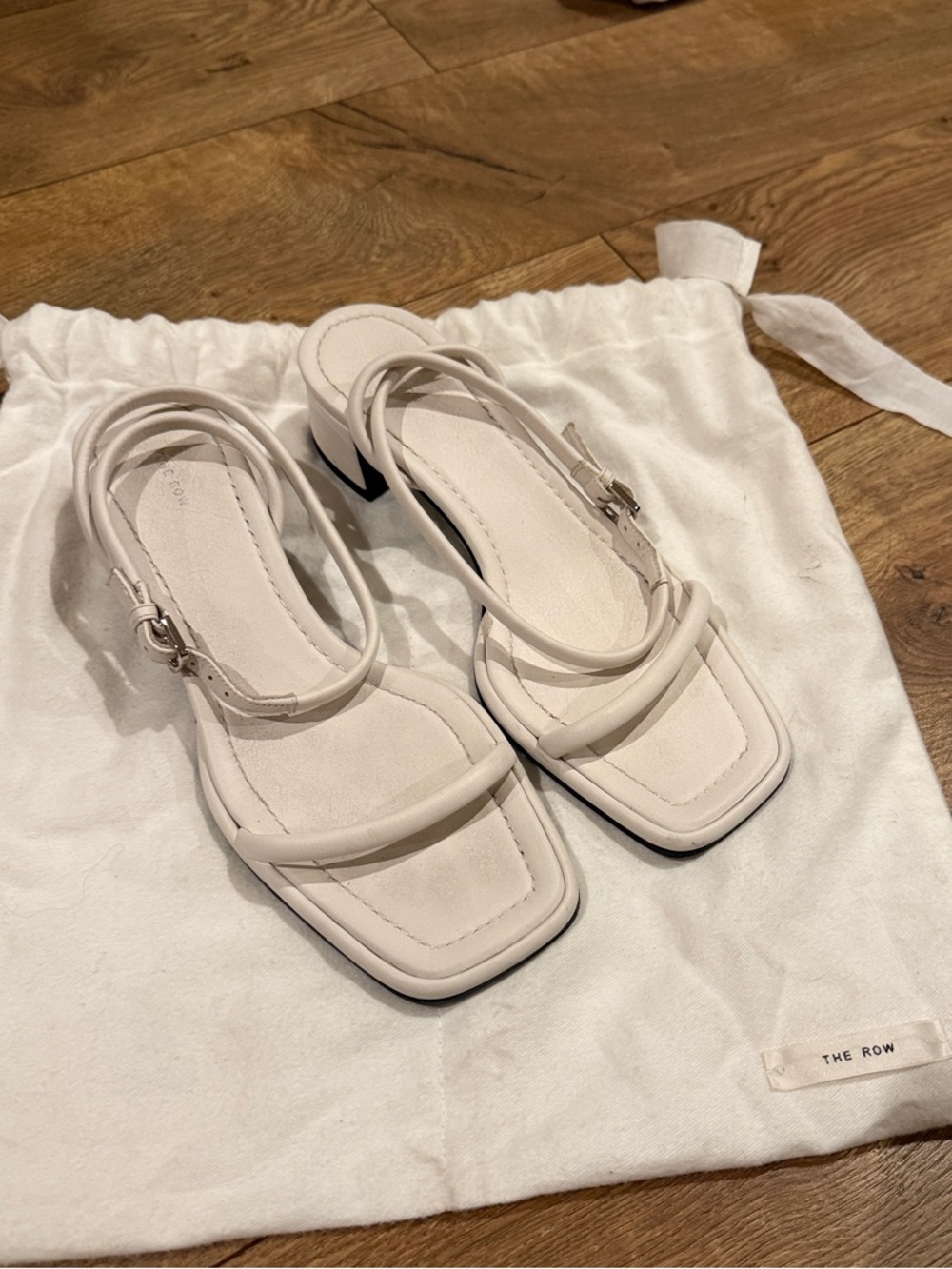 The Row Off-White Leather Square-Toe Slingback Heels
